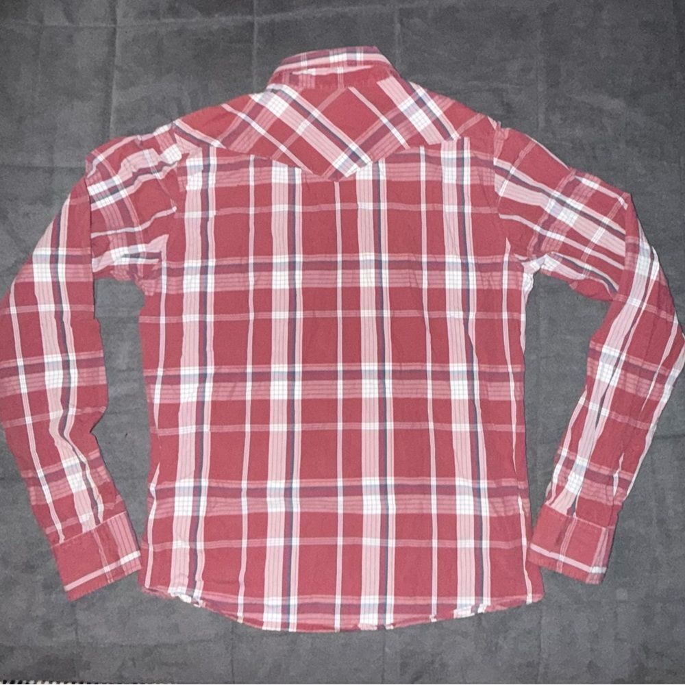 Hollister Red and White Button Up Long Sleeve Plaid Men's Shirt Y2K Size XL - Picture 8 of 9
